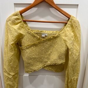 American Eagle Green Crossbody Long Puffy Sleeve Crop Top